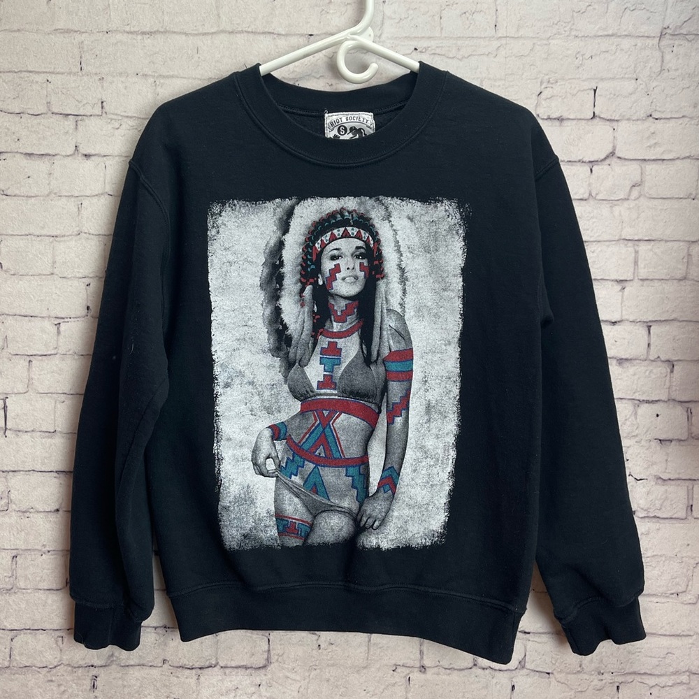 Riot Society size Small Black sweatshirt with Native American Girl